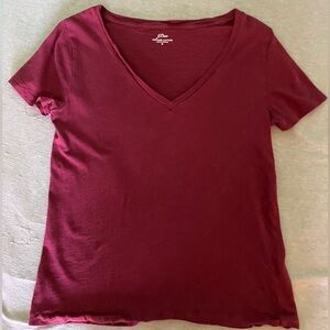 J. Crew Burgundy V-Neck Short Sleeve Tee